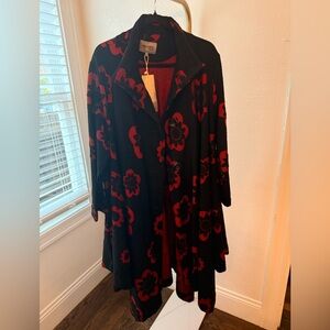 NCYVEXI Black & Red Floral Long Jacket – Statement Coat – Size L – NWT
